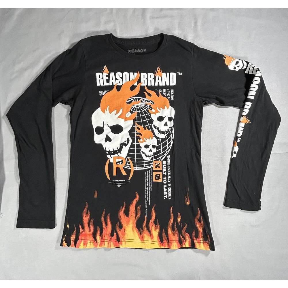 Reason‎ Brand Fire and Skull long sleeve T-shirt men's small